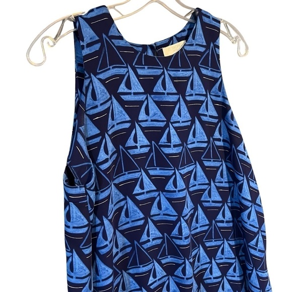 St Tropez Sleeveless Sheath Dress Sailboat Print Cruise Dress Blue Large - Picture 2 of 5